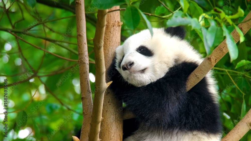 Fototapeta premium Panda Sleeps in the Tree