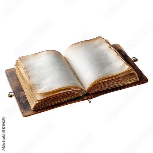 Paper logbook in rustic antique echo concept. An open book with empty pages inviting creativity and storytelling.