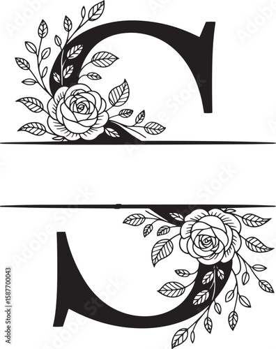 Decorative Split Letter Monogram Set, Split Monogram Alphabet Letters A–Z, Decorative Font for Personalization, Elegant Split Monogram Alphabet, A-Z Letters | SVG Cut Files for Cricut & Silhouette