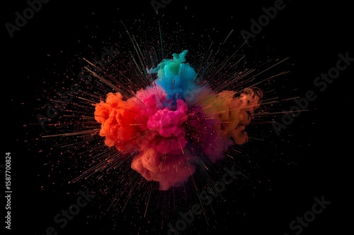 abstract explosion of colorful smoke against a deep black void.