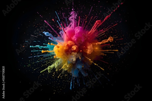 abstract explosion of colorful smoke against a deep black void.