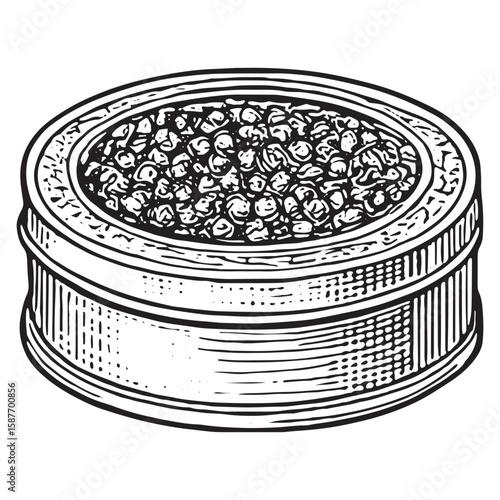 Vintage Caviar Can Illustration - Black and White Gourmet Food Art for Culinary Decor