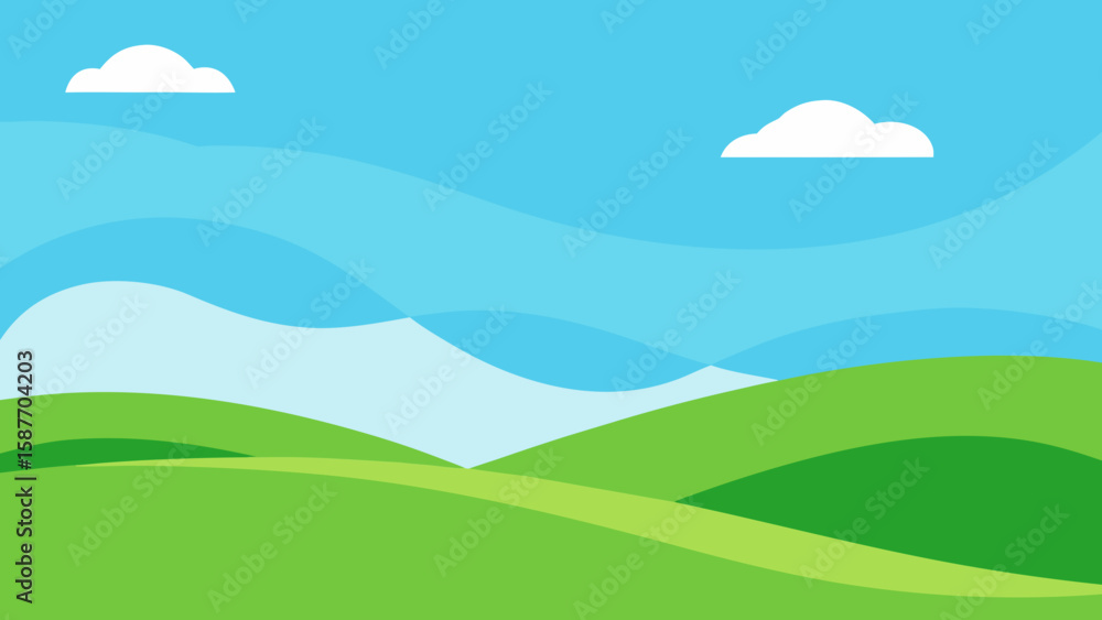 Fototapeta premium Calm Green Landscape with Blue Sky