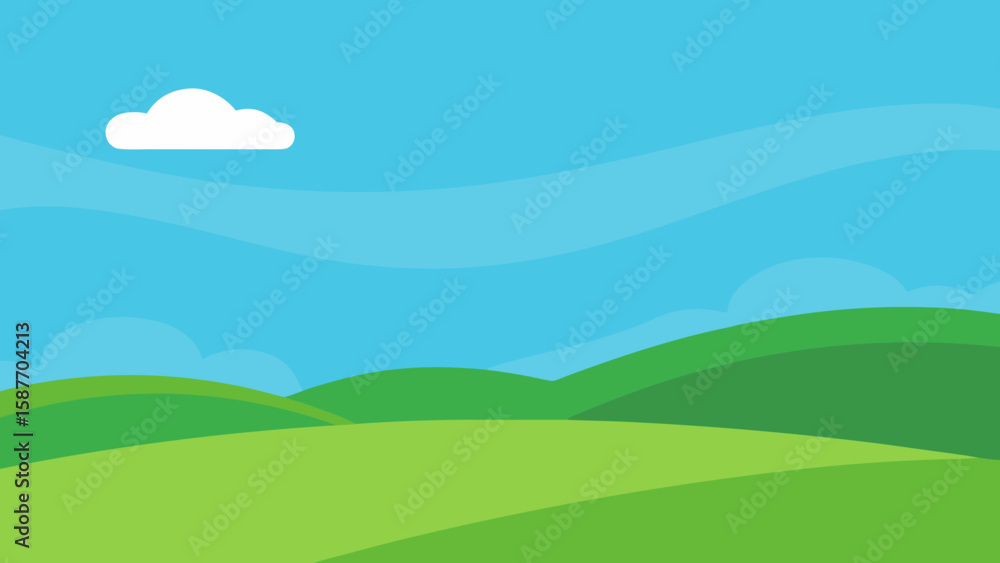 Fototapeta premium Calm Green Landscape with Blue Sky