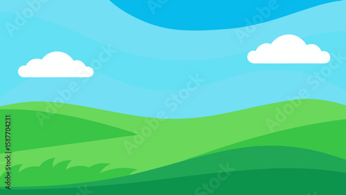 Calm Green Landscape with Blue Sky