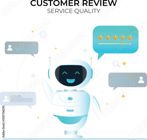 A cute AI chatbot for support, a digital rating system for virtual customer service and instant assistance. Online conversation with a chatbot, AI-powered CRM. The customer rates the company's service