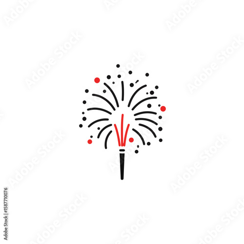 Minimalist firework display with red accents on white background, celebration