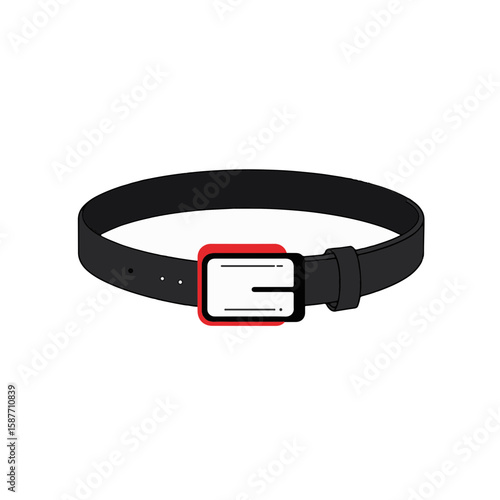 Minimalist black belt with red accent on white background, stylish accessory