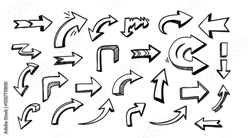 Hand-Drawn Arrow Collection Variety of Directional Signifiers in Vector Format for Design and Visual Communication