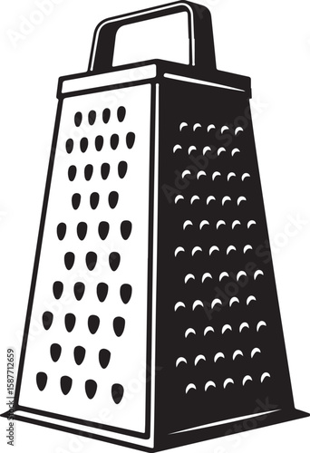 Black kitchen grater silhouette with handle and holes kitchen utensil food preparation