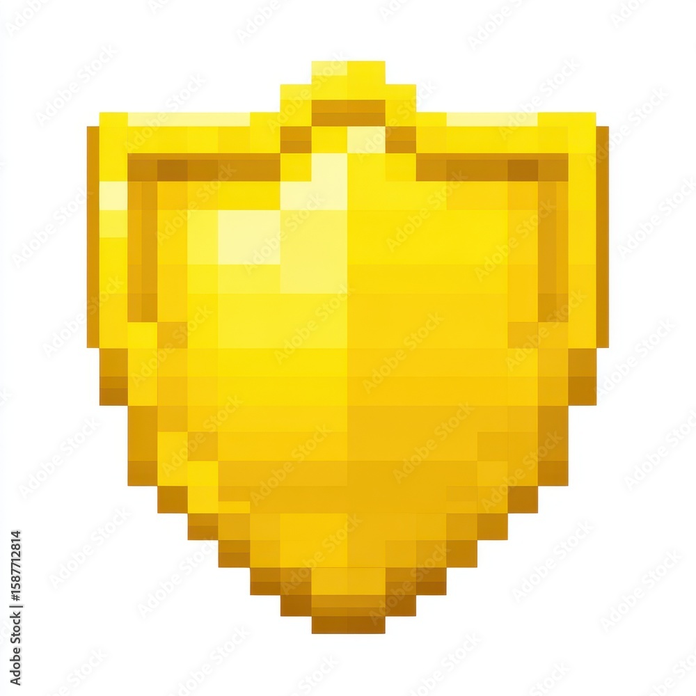 Fototapeta premium Pixel Art Gold Shield 8 Bit Style Video Game Award Icon