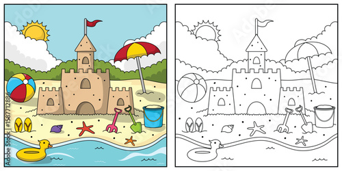 Toys On The Beach Coloring for Kids.