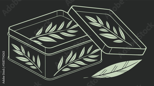 Decorative keepsake box with botanical leaf design vintage storage container illustration vector graphic