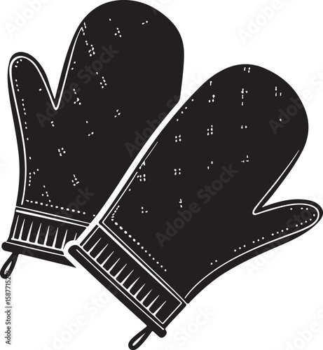Black oven mitts with white dots and striped cuffs kitchenware cooking