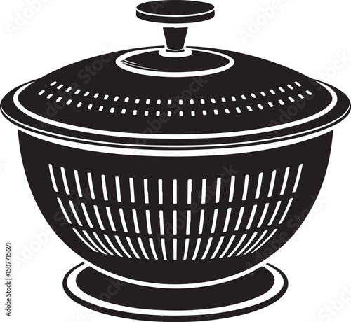 Black salad spinner silhouette vector icon kitchen utensil black and white
