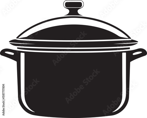 Black stockpot with lid and handles simple vector icon cooking kitchen