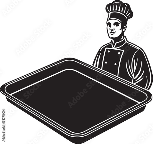 Chef holding baking tray baker cooking