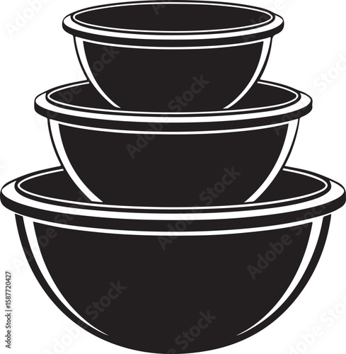 Stacked mixing bowls black vector icon kitchenware cooking