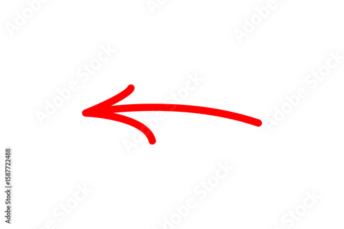 Simple red hand drawn arrow pointing left isolated on transparent background