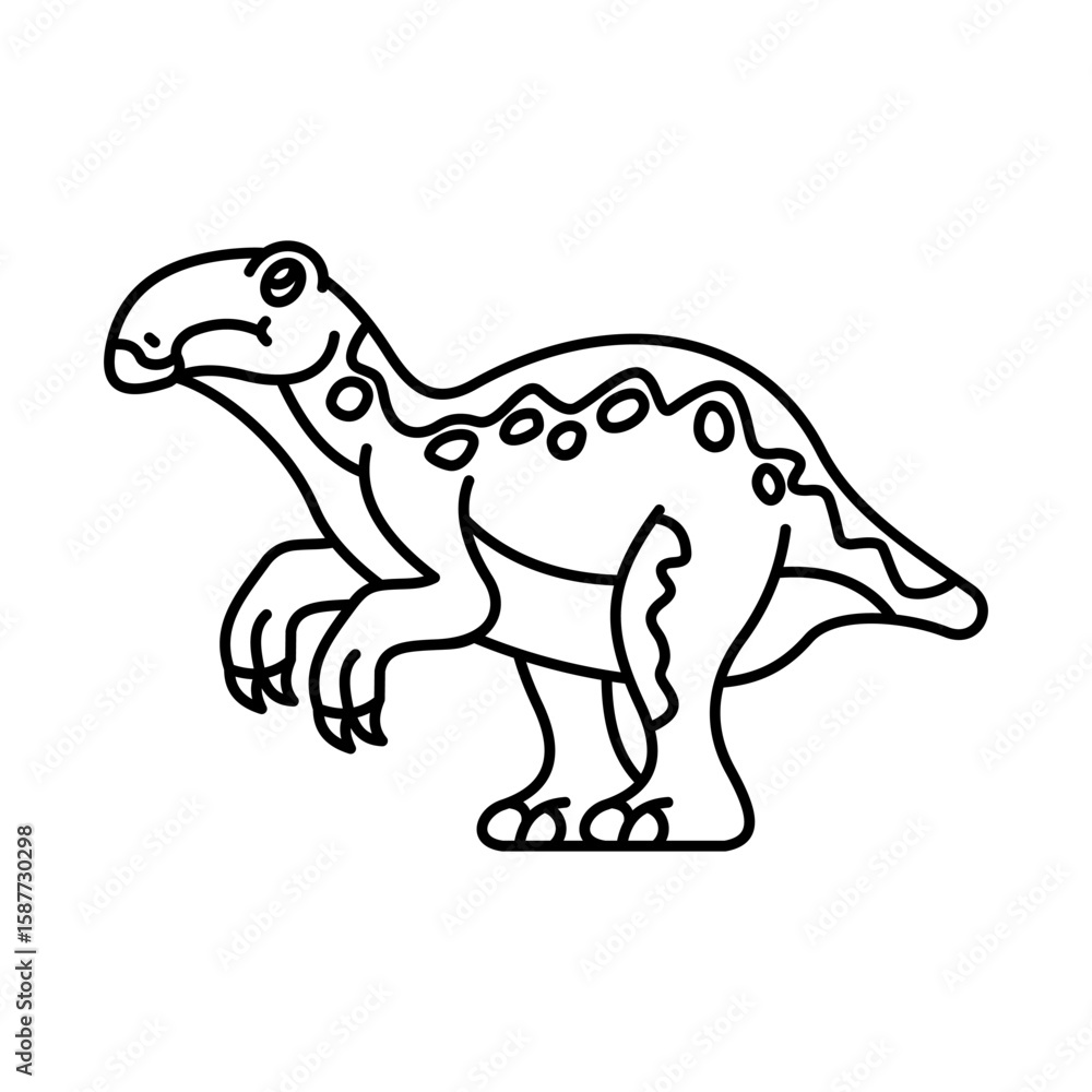 Fototapeta premium Cute Dinosaur Iguanodon Outline Cartoony Illustration