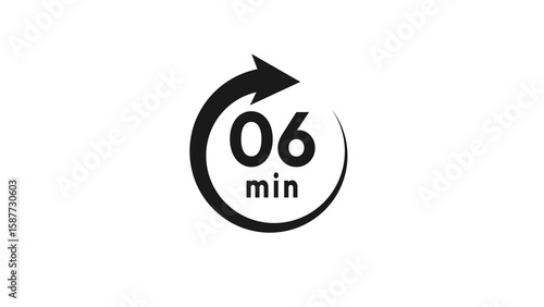 6 minutes countdown timer clock illustration.