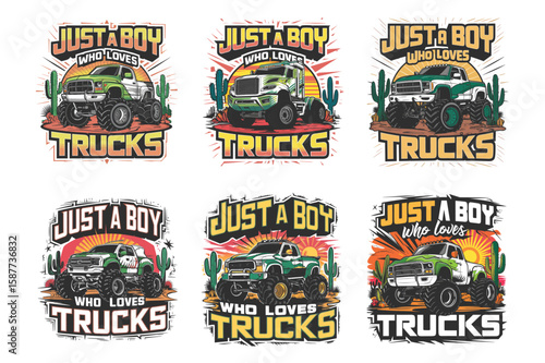 Monster trucks desert adventure graphic off road cactus