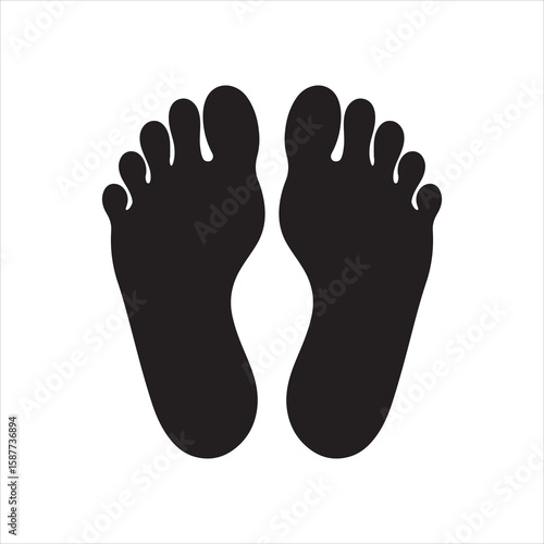 Black silhouette of human feet with toes facing forward on white background
