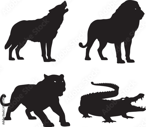 Four stylized predator animals silhouettes wolf lion