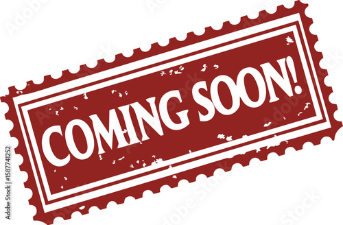Vintage style red stamp with coming soon text isolated on transparent background