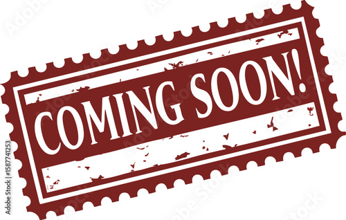 Distressed red stamp style coming soon message isolated on transparent background