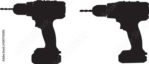 Two identical cordless power drills shown in silhouette against a white background