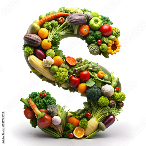 letter s vegetables font 3d rendering