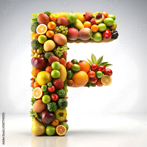 letter f fruit font 3d rendering