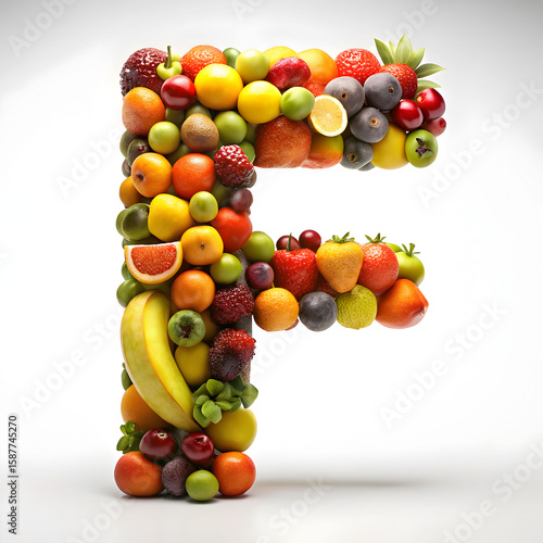 letter f fruit font 3d rendering