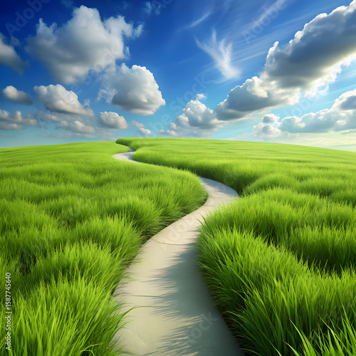 green grass way 3d rendering