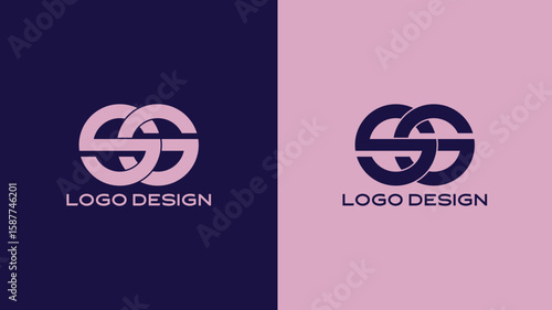 Interlocking SG monogram logo with abstract circular design in navy and pink, ideal for personal branding, fashion, and creative business identity