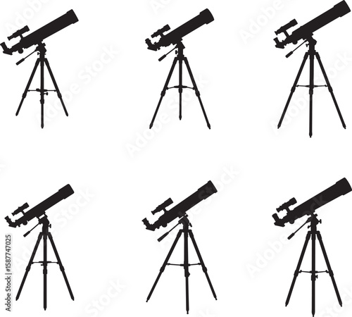 Six identical telescope silhouettes arranged in a two by three grid pattern