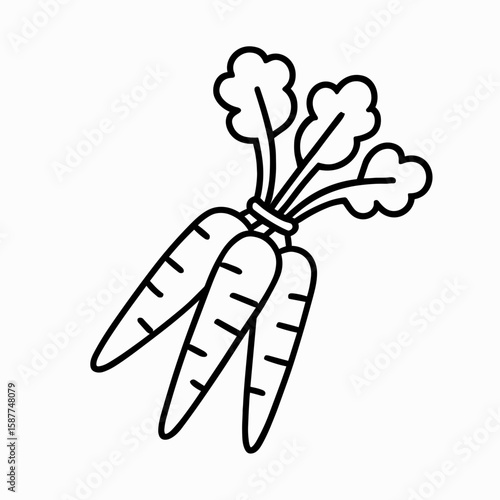 Bunch of three carrots, symbolizing vegetable harvest – black fill