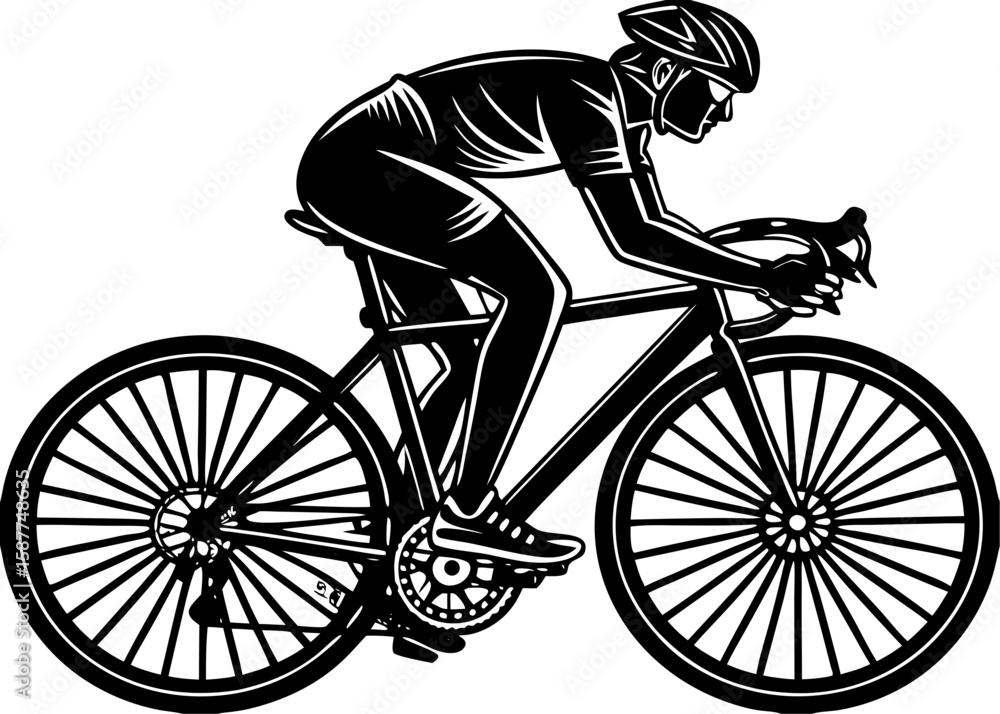 Fototapeta premium Dynamic Cyclist Illustration - Black and White Racing Bike Design