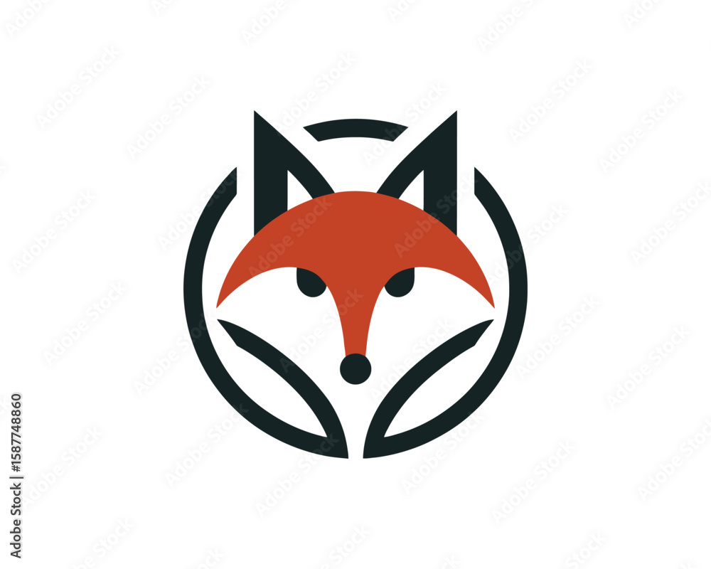 Obraz premium Stylized fox face in circular geometric emblem vector design