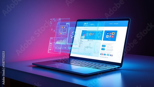 A digital concept of a laptop and tablet PC displaying a social network website on their screens, representing online communication and business technology