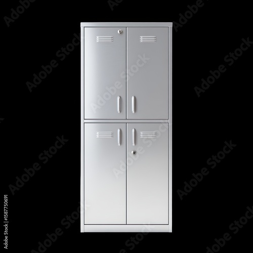 Metallic two-door storage unit with simple design and lockable compartments for office or home organization