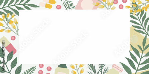 Botanical Frame with Cosmetic Elements for Beauty Blogs, Wellness Websites, Skincare Promotions, and Social Media Content  