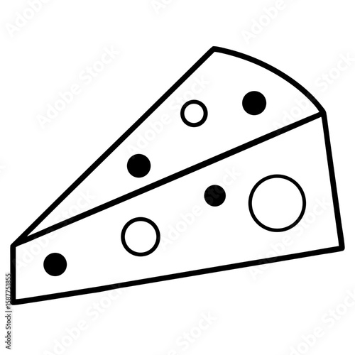 Simple line art illustration of a cheese wedge with holes and shading isolated on white background