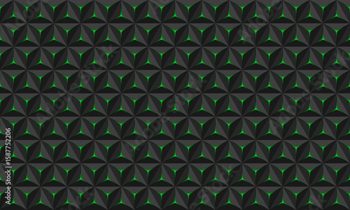 glowing green light pattern with repeating triangular and diamond shapes in a modern digital design
