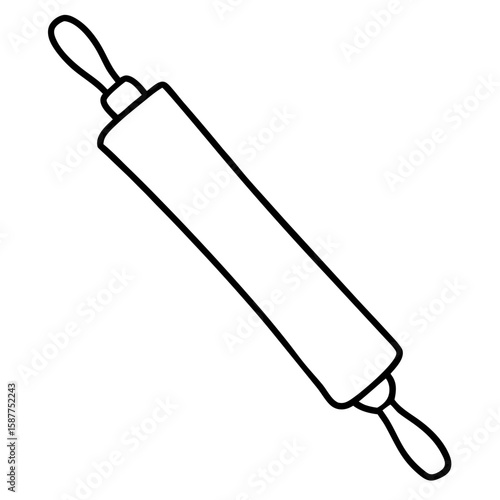 Simple line art illustration of a wooden rolling pin with handles isolated on white background