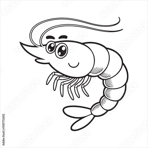 Cute cartoon shrimp with a happy face and long antennae