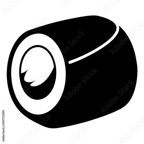 Simple silhouette of a sushi roll wrapped in nori isolated on white background