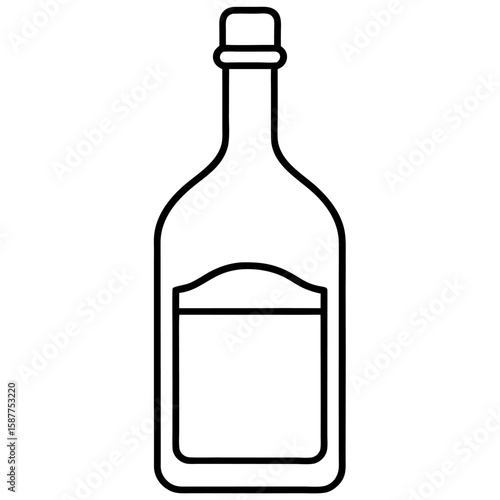 Elegant line art of a wine bottle with cork and label isolated on white background