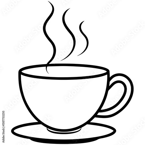 Simple black line art illustration of a coffee cup with steam rising isolated on white background
